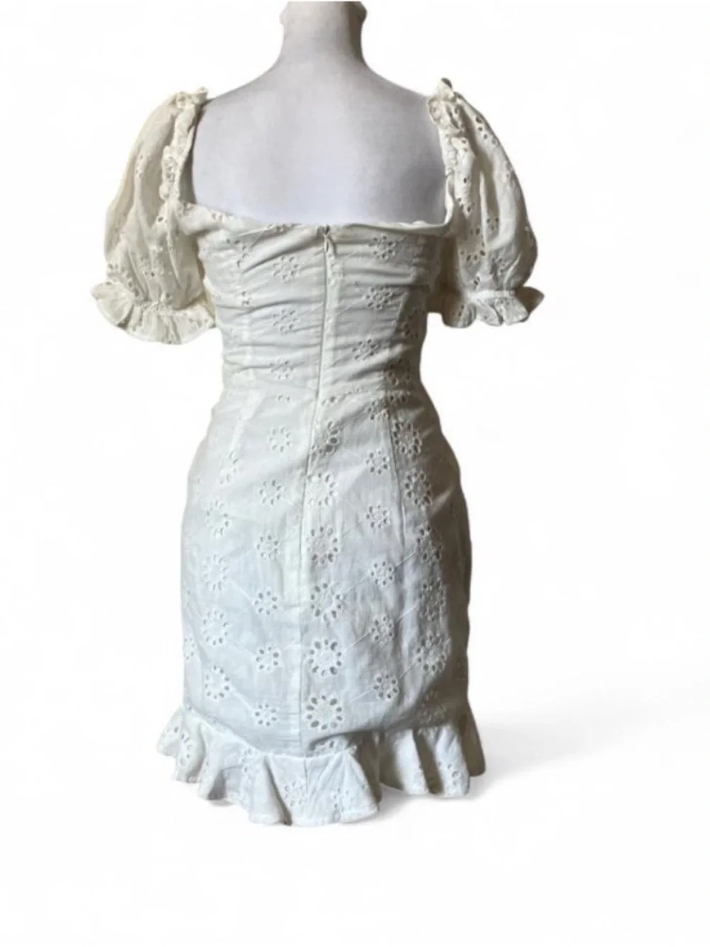 Saints + Secrets White Eyelet Ruched Corset Mini Cottagecore Boho Dress Small - Picture 4 of 10